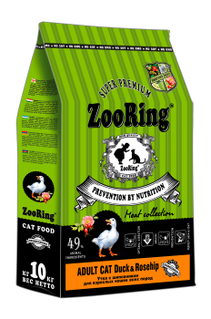 Корм ZooRing Adult Cat DUCK & Rosehip для взрослых кошек с шиповником (Утка)